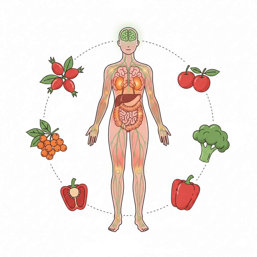 Účinky vitamínu C na lidský organismus - imunita, kolagen, hormony